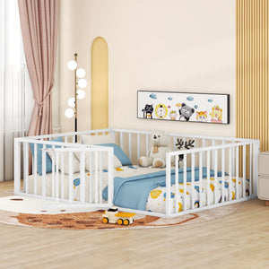 Metal Floor Bed Frame With Fence And Door