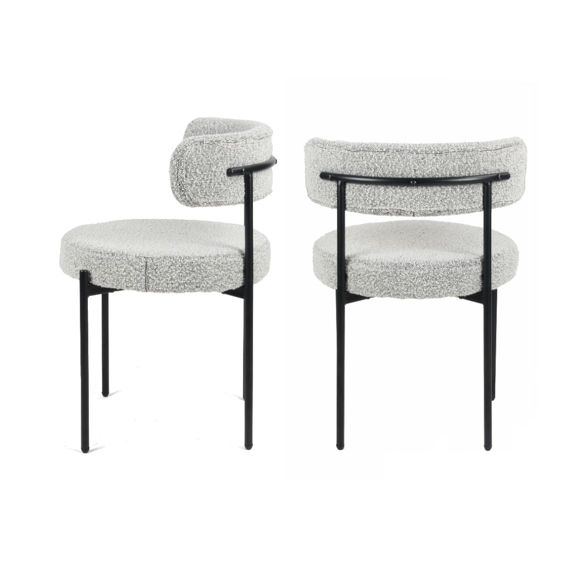 Burbank - Modern Round Boucle Dining Chairs (Set of 2) - Black / White by Couch.com