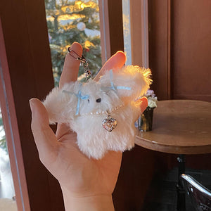 Niche Girl Heart Ribbon Pearl Bow Bunny Keychain Plush Pendant