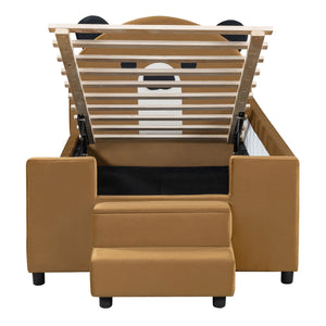 Upholstered Daybed With Bear Shaped Headboard, Hydraulic System And Breathable Mesh Fence by Couch.com