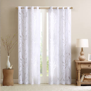 Grommet Top Sheer Bird on Branches Burnout Window Curtain Panel