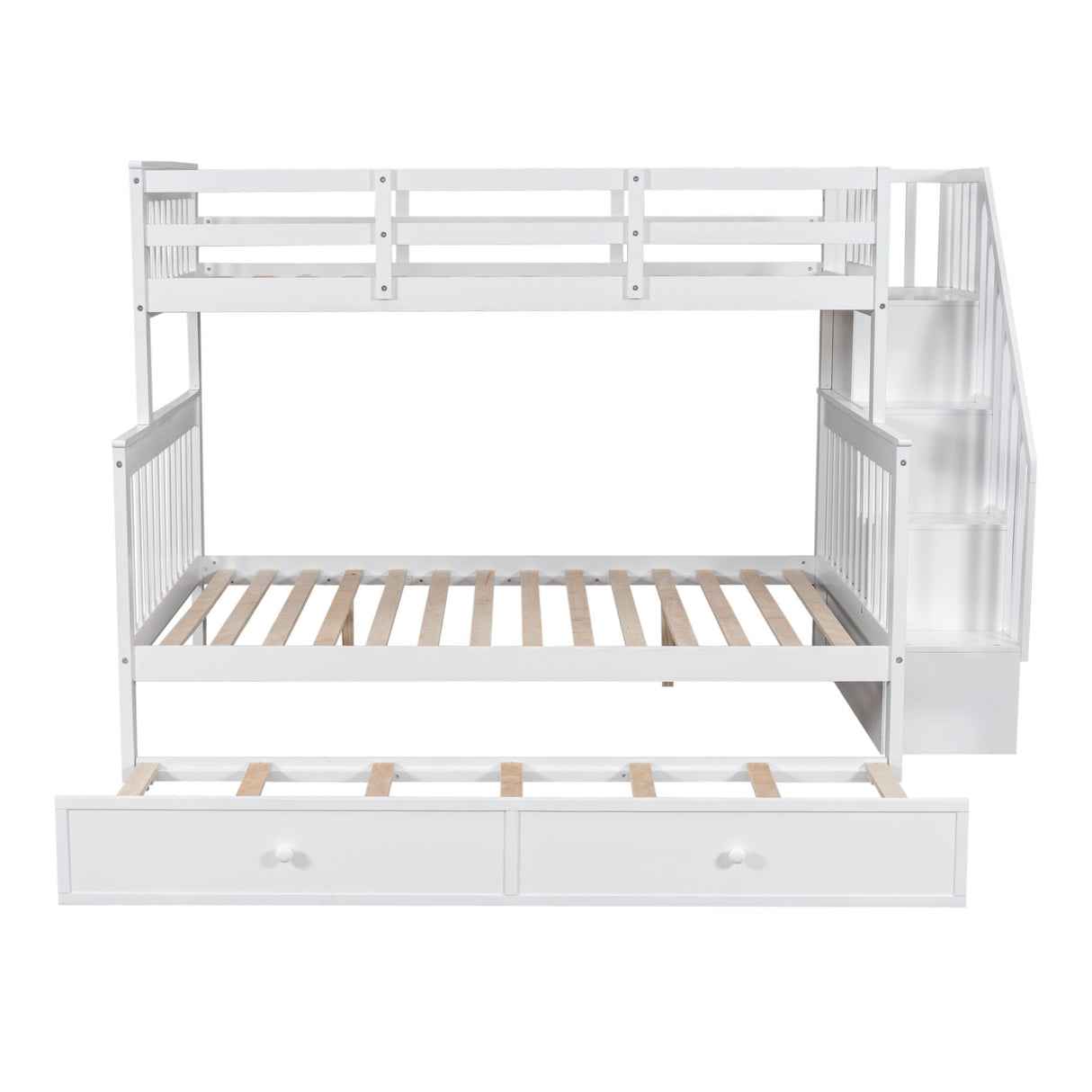 Bunk Bed With Twin Size Trundle, Storage And Guard Rail For Bedroom by Couch.com