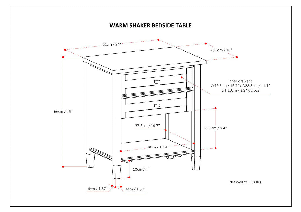 Warm Shaker Bedside Table - Black