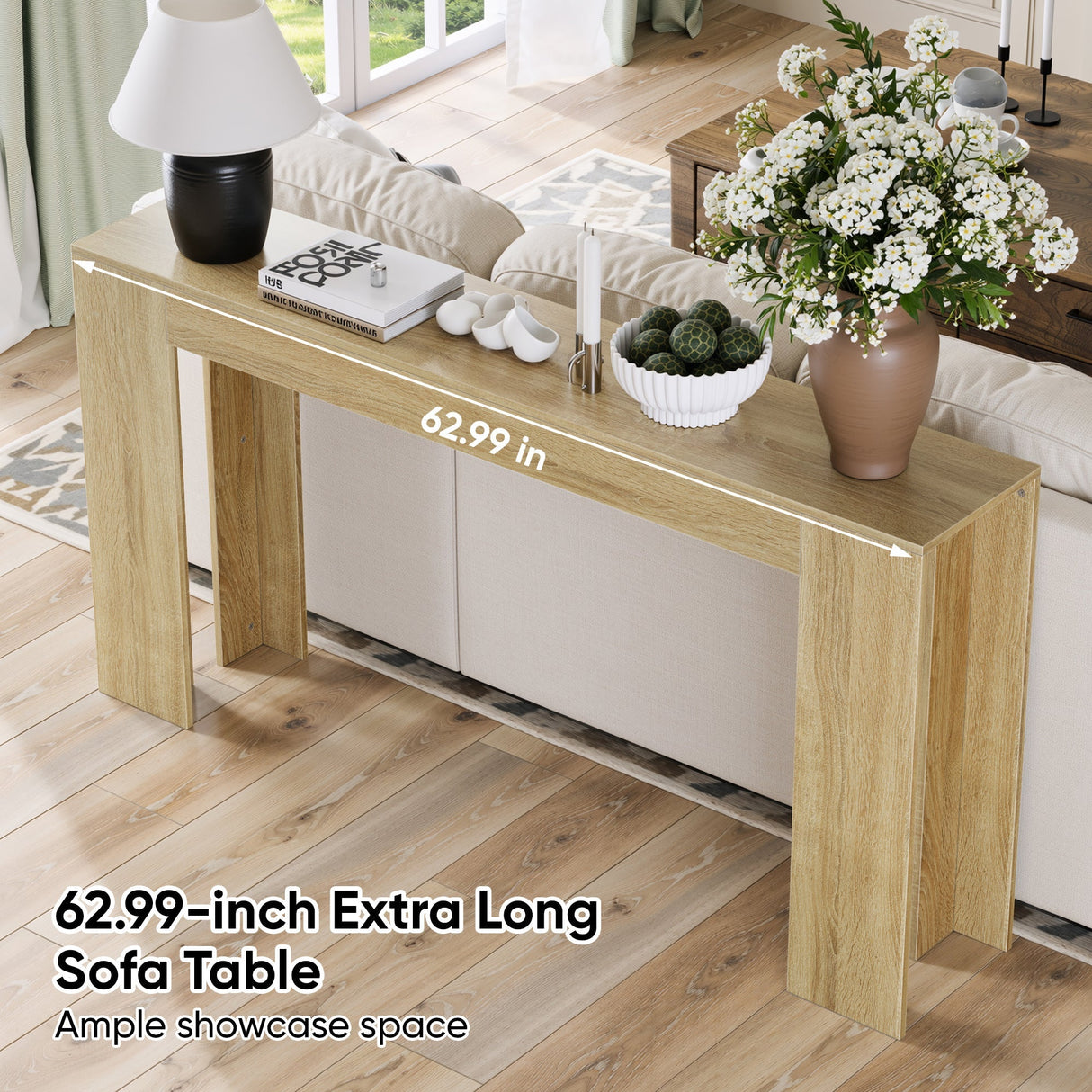 Farmhouse Style Oak-Colored Extra-Long Console Table