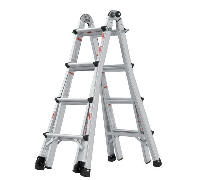 Aluminum Multi-Position Ladder With Wheels, 300 Lbs Weight Rating - Metallic Gray by Couch.com