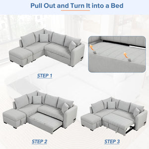 L-Shaped Sectional Pull Out Sofa Bed Sleeper Sofa With Two USB Ports, Two Power Sockets And A Movable Storage Ottoman by Couch.com