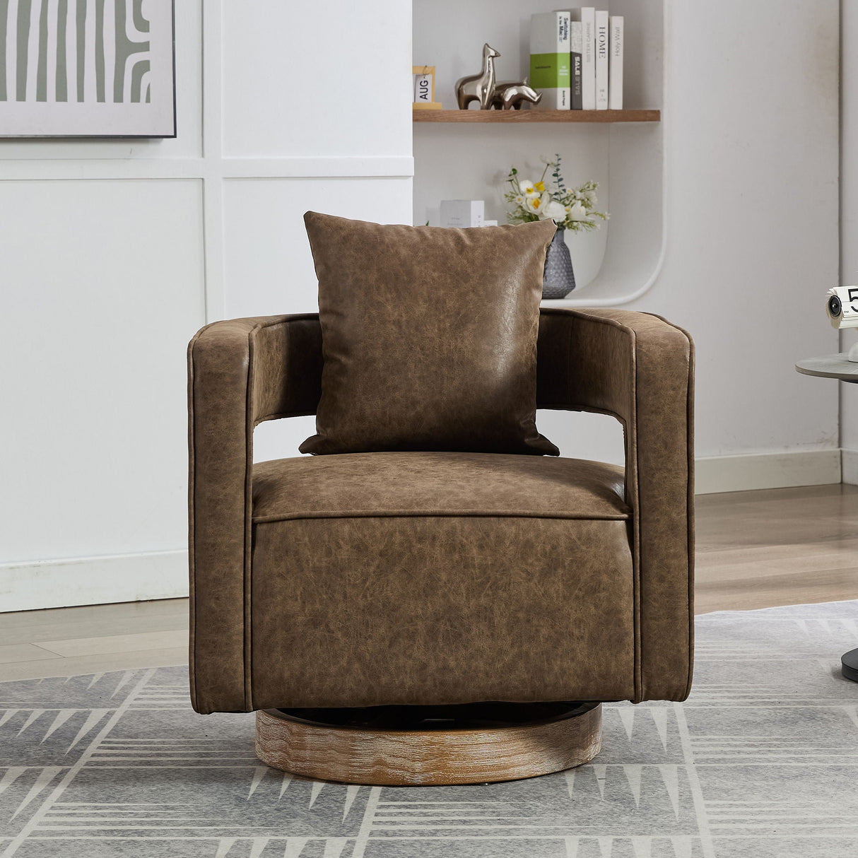 Swivel Accent Open Back Barrel Chair With Weathered Base by Couch.com