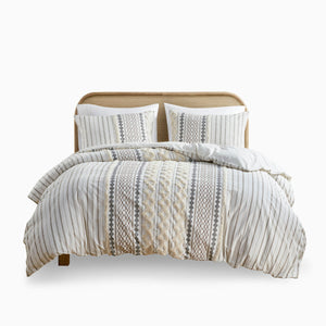 Full/Queen Cotton Printed Duvet Cover Set with Chenille