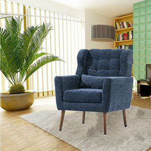 Modern Accent Chair, Chenille Arm Chairs For Living Room, Upholstered Mordern Armchair, Comfy Soft Padded Lounge Chair In Small Space, Bedroom, With Pillow, Solid Wood Leg by Couch.com