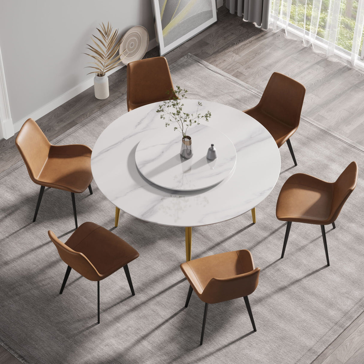 Modern Artificial Stone Round Dining Table, Can Accommodate 6 People Artificial Stone Turntable - White by Couch.com