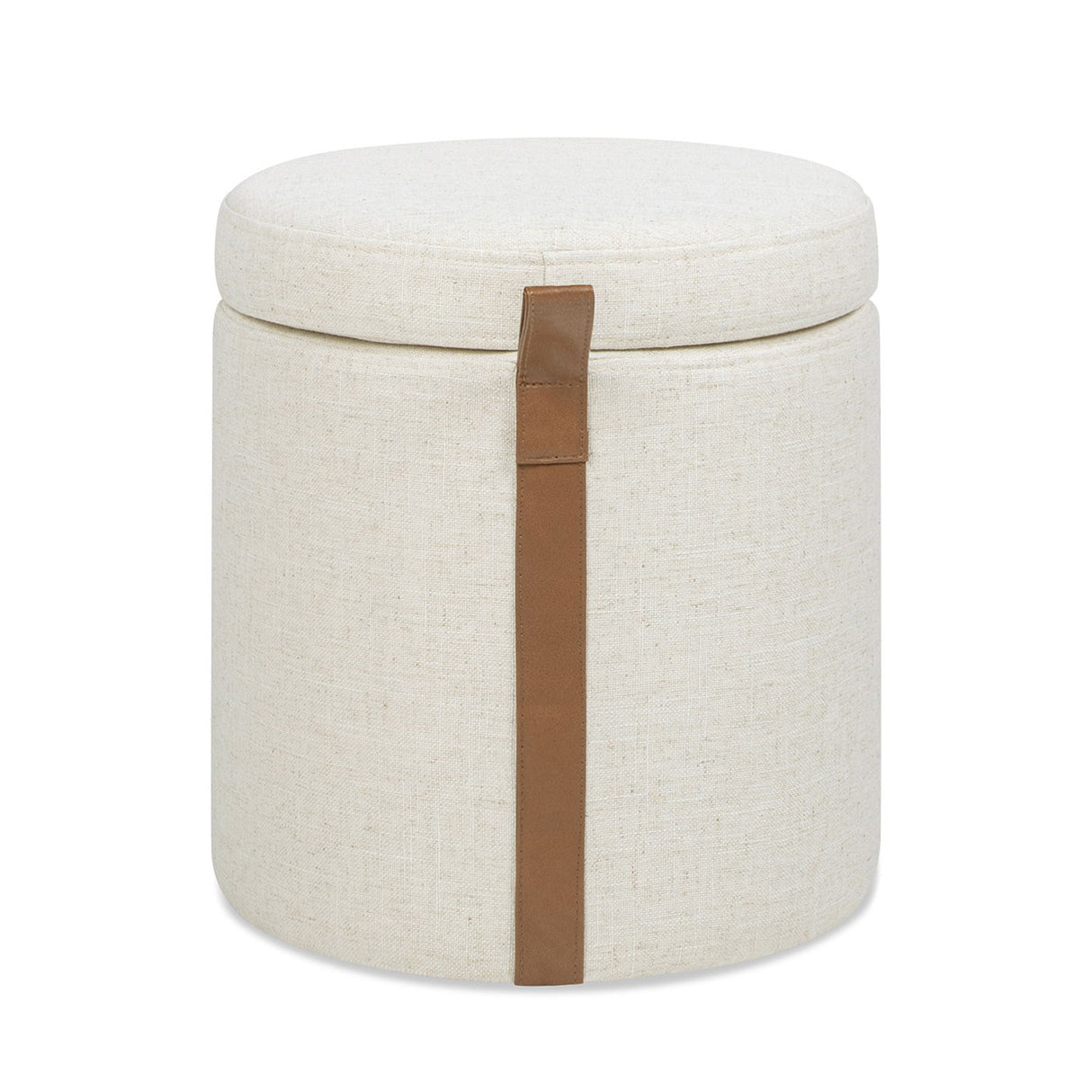 Brandy - Round Upholstered Storage Ottoman With Leather Accent by Couch.com