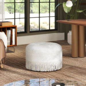 Yolanda - Round Upholstered Accent Ottoman - Almond White by Couch.com