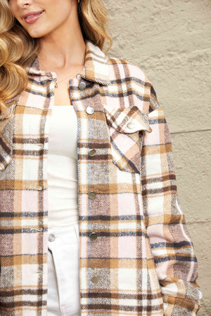 Classic Plaid Button Front Shirt Jacket with Breast Pockets Casual & Minimalist Outerwear