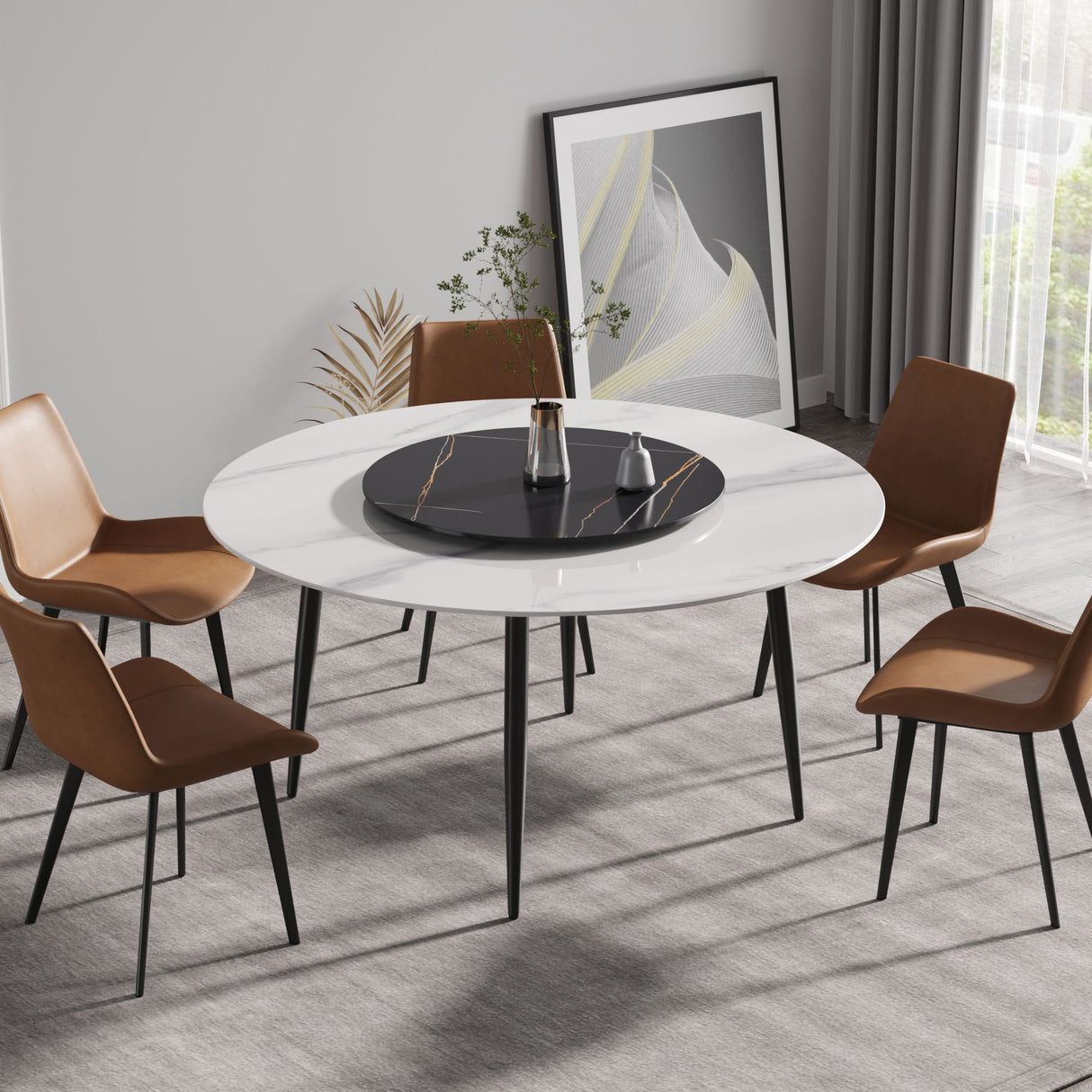 Modern Artificial Stone Round Dining Table, Can Accommodate 6 People Artificial Stone Turntable by Couch.com