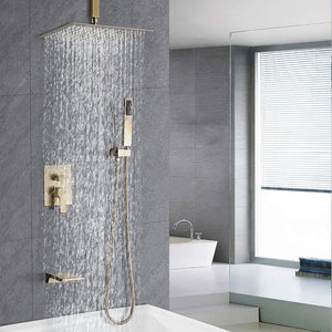 Contemporary Shower System With Rainfall Head And Handheld Spray, Wall Mounted by Couch.com