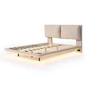 Upholstered Platform Bed With Sensor Light And 2 Large Backrests, With 2 Sets Of USB Port And Socket On Each Rear Bed Leg by Couch.com