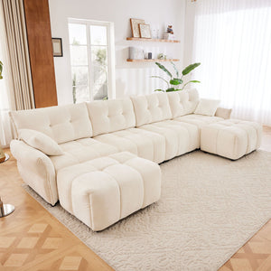 Elegant Sofa Set With Ottoman And Pillows, Textured Chenille, High Resilience Cushions by Couch.com