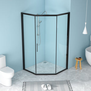Diamond Shaped Corner Shower Door, Inward Sliding, Stainless Steel Frame