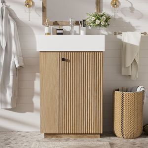 Bathroom Vanity With Sink, Freestanding Wood Grain Cabinet With Storage
