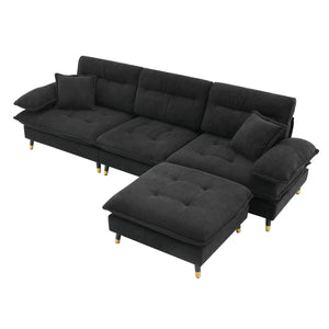 L Shaped Convertible Sectional Sofa 4 Seat Tufted Couch Set With Two Tone Adjust Legs Cloud Movable Ottoman by Couch.com