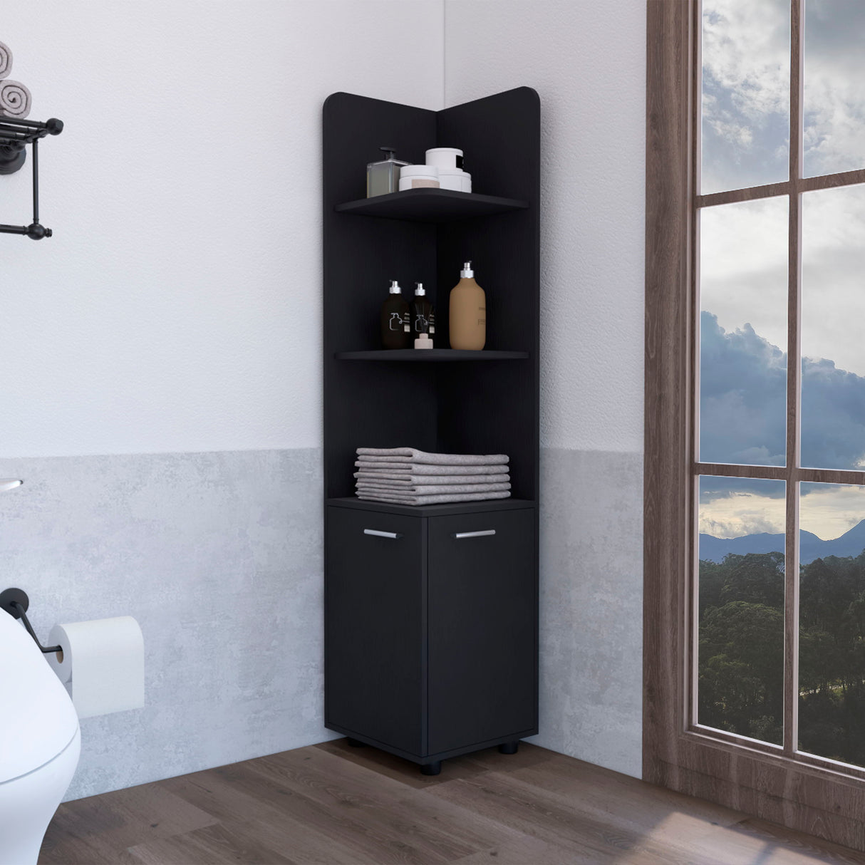 Corner Cabinet Tall With 3 Tier Shelf And 2 Door - Black by Couch.com