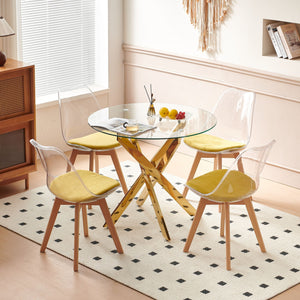 5 Pieces Dining Set, Table Metal Leg Dining Table For 4 - 6 People With Glass Table Top, Pedestal Dining Table, End Table Leisure Coffee Table - Golden by Couch.com