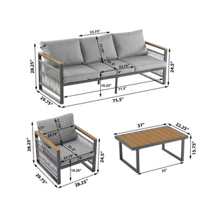 4-Pieces Outdoor Metal Patio Furniture Set with Cushions