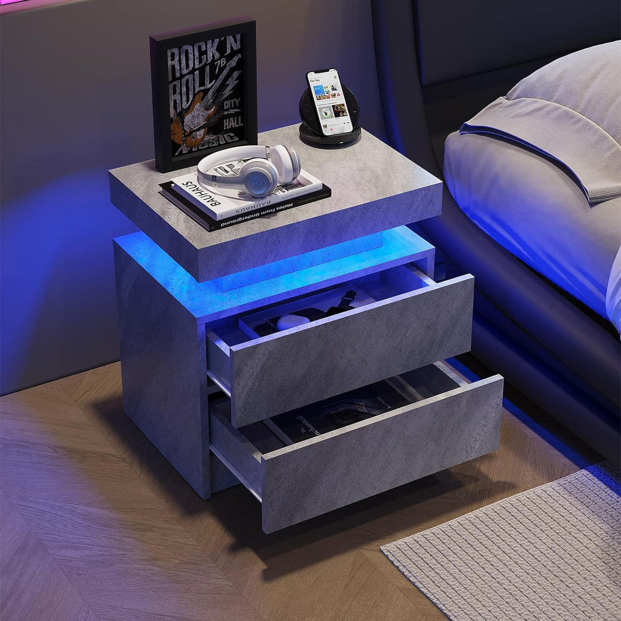 Nightstand LED, Bedside Table Cabinet With 2 Drawers For Bedroom by Couch.com