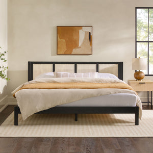 King Bed With Rattan Panel Headboard - Black by Couch.com