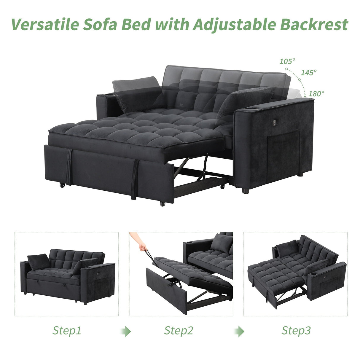 Multi Functional Sofa Bed With Cup Holder And USB Port For Living Room Or Apartments by Couch.com