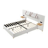 Upholstered Platform Bed, 2 Outlets And USB Charging Ports On Both Sides, 2 Bedside Pillows, Storage Shelves by Couch.com