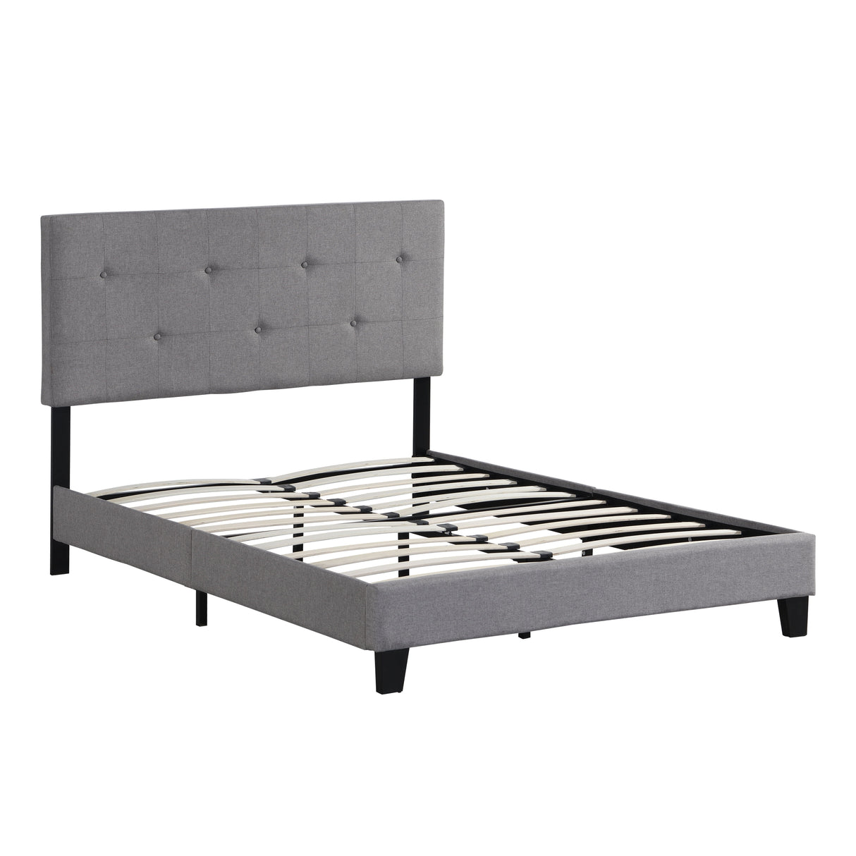 Queen Size Upholstered Platform Bed Frame With Button Tufted Linen Headboard, No Box Spring Needed, Wood Slat Support - Gray by Couch.com