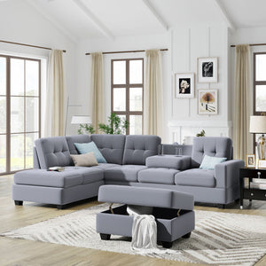 Sectional Sofa With Reversible Chaise Lounge, L-Shaped Couch With Storage Ottoman And Cup Holders by Couch.com
