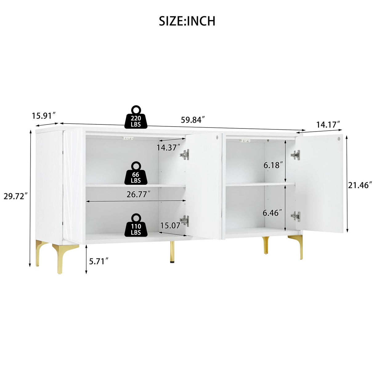 Modern 4 Door Sideboard With Creative Carved Surface And Adjustable Shelves by Couch.com