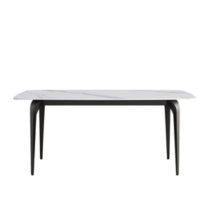 70.87" Modern Artificial Stone Curved Black Metal Leg Dining Table, Can Accommodate 6-8 People - White / Black by Couch.com