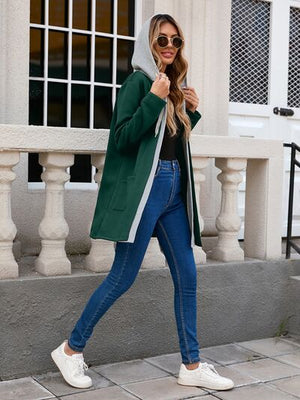 Simple Classic Drawstring Long Sleeve Hooded Jacket – Casual & Comfortable Lightweight Outerwear