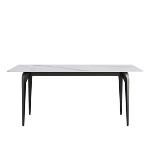 70.87" Modern Artificial Stone White Straight Edge Black Metal Leg Dining Table, Can Accommodate 6-8 People - White / Black by Couch.com