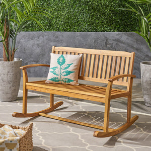 Outdoor Rocking Loveseat With Acacia Wood Frame - Natural by Couch.com