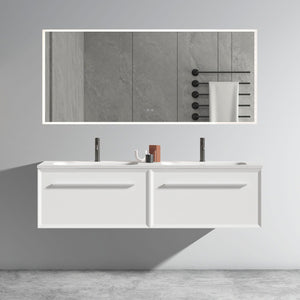 U052-Nevia60W-206 Nevia Bathroom Vanity With Automatic LED Drawer Light, Wall Mounted Bathroom Vanity With Integrated Solid Surface Sink, Without Drain - Snow White by Couch.com