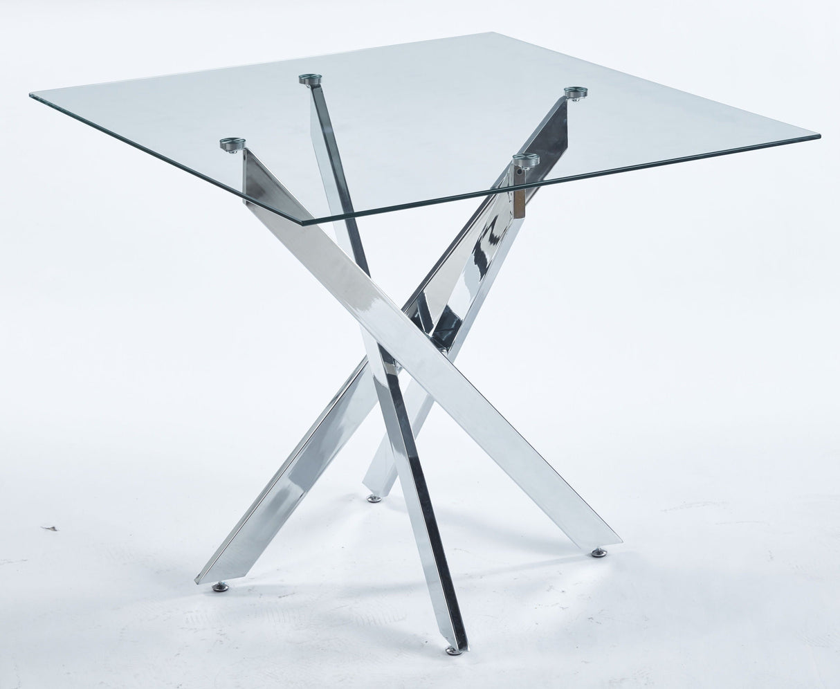 Dining Table With Cross Metal Leg And Tempered Glass, Modern Space Saving Kitchen Table For Living Room Legs, Square Table by Couch.com