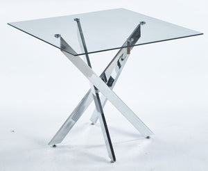 Dining Table With Cross Metal Leg And Tempered Glass, Modern Space Saving Kitchen Table For Living Room Legs, Square Table by Couch.com