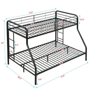 Modern Twin Over Full Metal Bunk Bed with Trundle and Dual Side Ladders