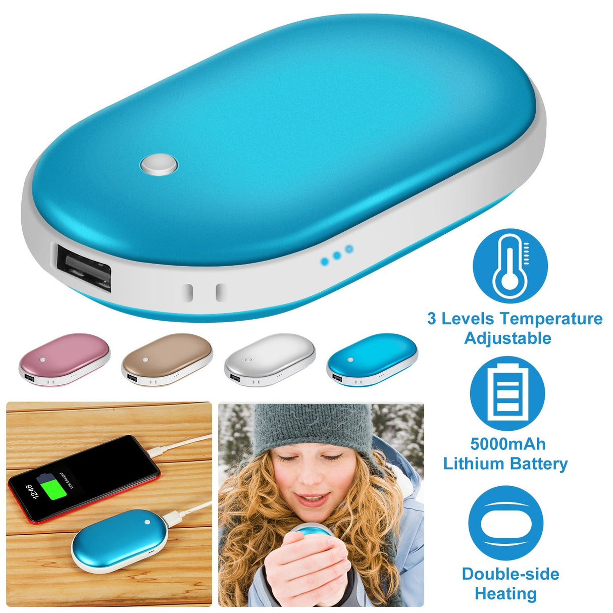 5000mAh Power Bank Rechargeable Pocket Warmer by DirectDeals