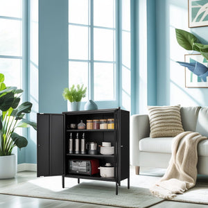 Kitchen Buffet Server Table Accent Sideboard Cupboard Server Buffet Console Table With Doors Cabinet - Black by Couch.com