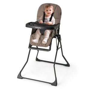 Easy Clean Compact Highchair with Removable Adjustable Tray and PU Seat Cushion-Brown