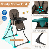 Easy Clean Compact Highchair with Removable Adjustable Tray and PU Seat Cushion-Brown
