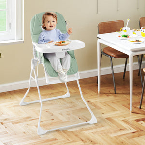 Easy Clean Compact Highchair with Removable Adjustable Tray and PU Seat Cushion-Green