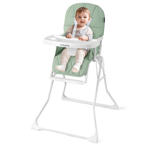 Easy Clean Compact Highchair with Removable Adjustable Tray and PU Seat Cushion-Green