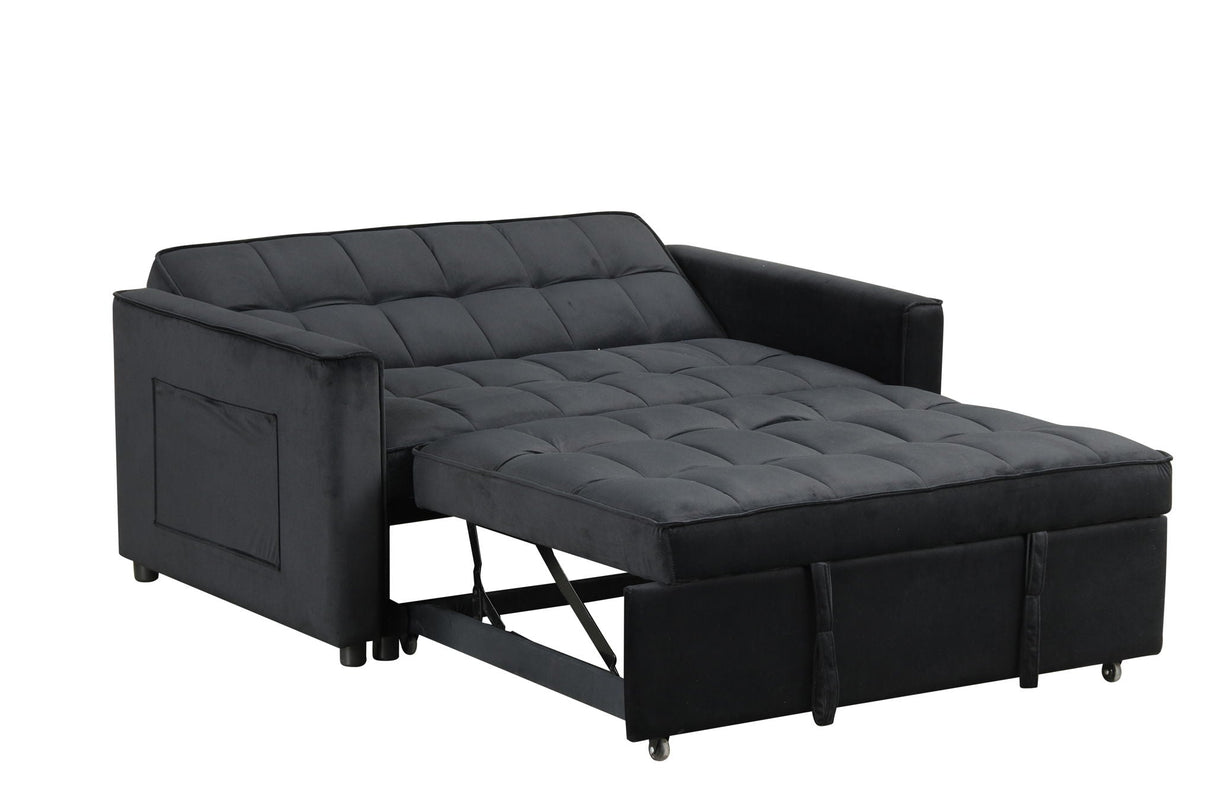 Maeve - Velvet Convertible Sleeper Loveseat With Tufting and Side Pocket - Black by Couch.com