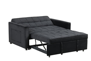 Maeve - Velvet Convertible Sleeper Loveseat With Tufting and Side Pocket - Black by Couch.com